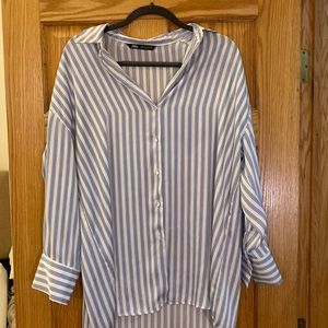 Blue and white stripped dress shirt from Zara.